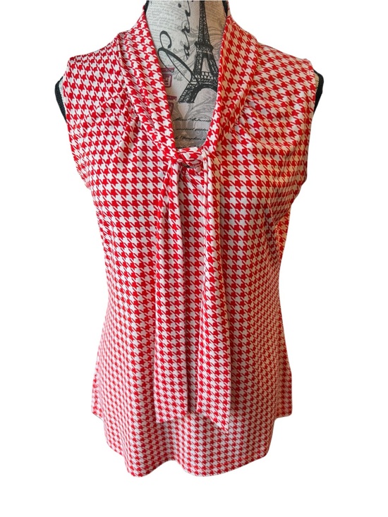 Banana Republic Tops - Banana Republic Red and White Houndstooth Tie-Neck Sleeveless Top